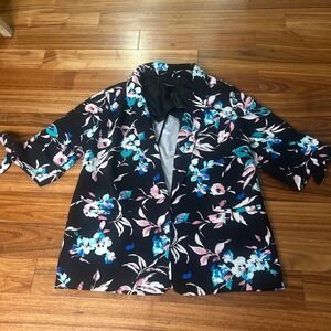 Lane Bryant Floral Print coat Tie Sleeve‎ Open Front Jacket Plus Size 18/20